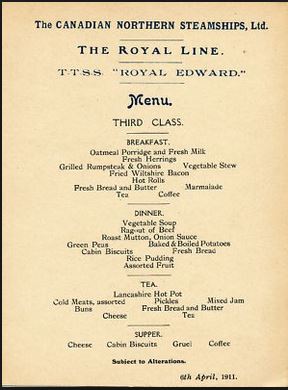 royal edward third class menu spring 1911 from an auction site